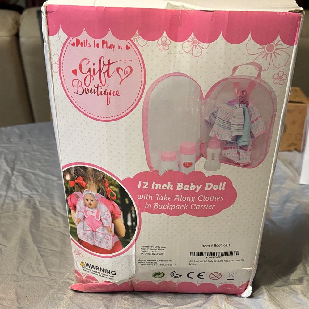 12 Inch Baby Doll with Pink Take-Along Backpack Carrier